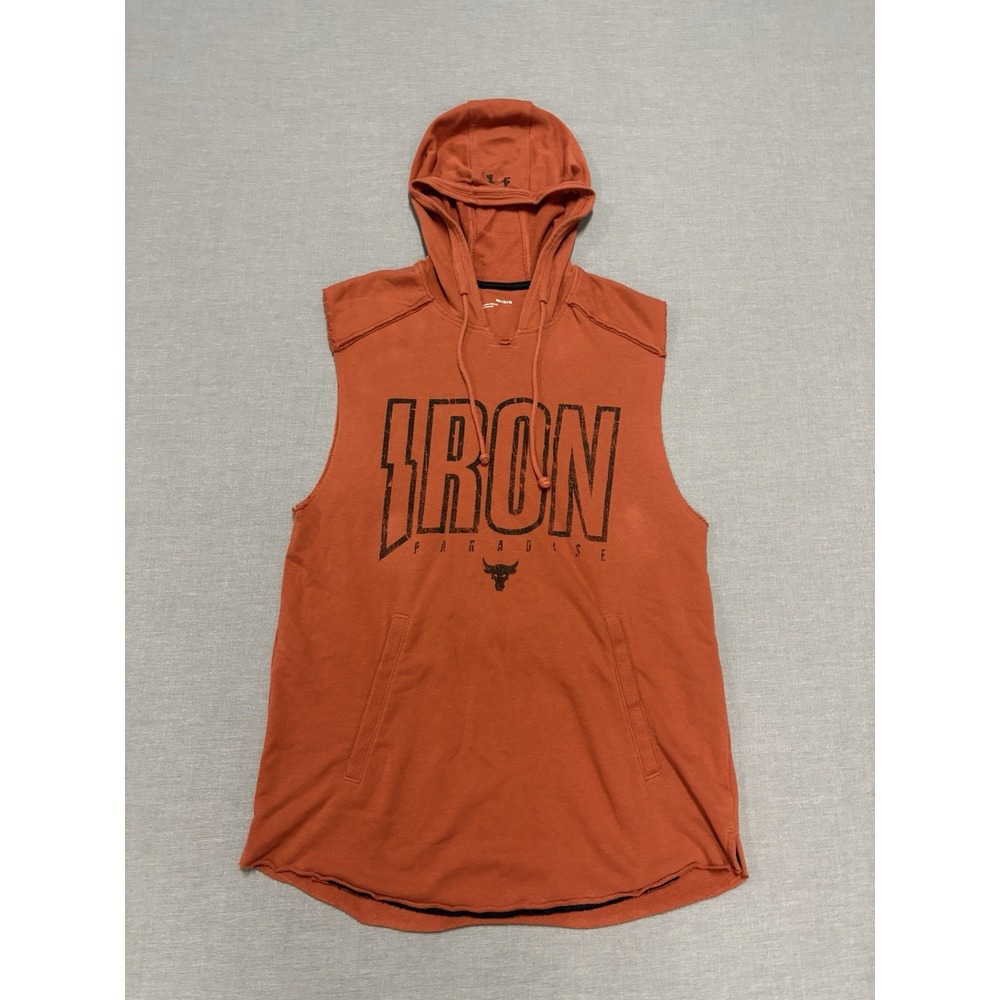 Under Armour Project Rock Iron Paradise Sleeveless Hoodie Medium Orange 1361744